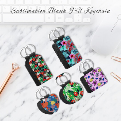 Popular DIY Sublimation PU Leather Blank Leather Keychain,Single-sided Printable Key Ring Key Tag