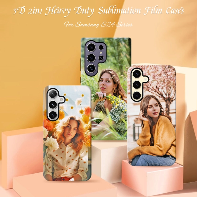 New Arrival 3D 2in1 Film Case Sublimation Cover Customized DIY Cell Phone Case for Samsung S24,S24 Plus,S24 Ulrta