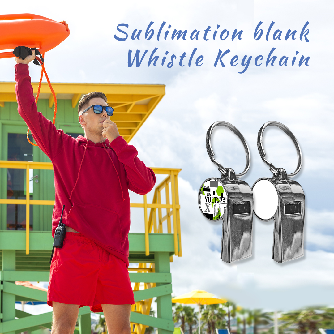 Custom Blank Sublimation Metal Whistle Keychain Metal Keyring