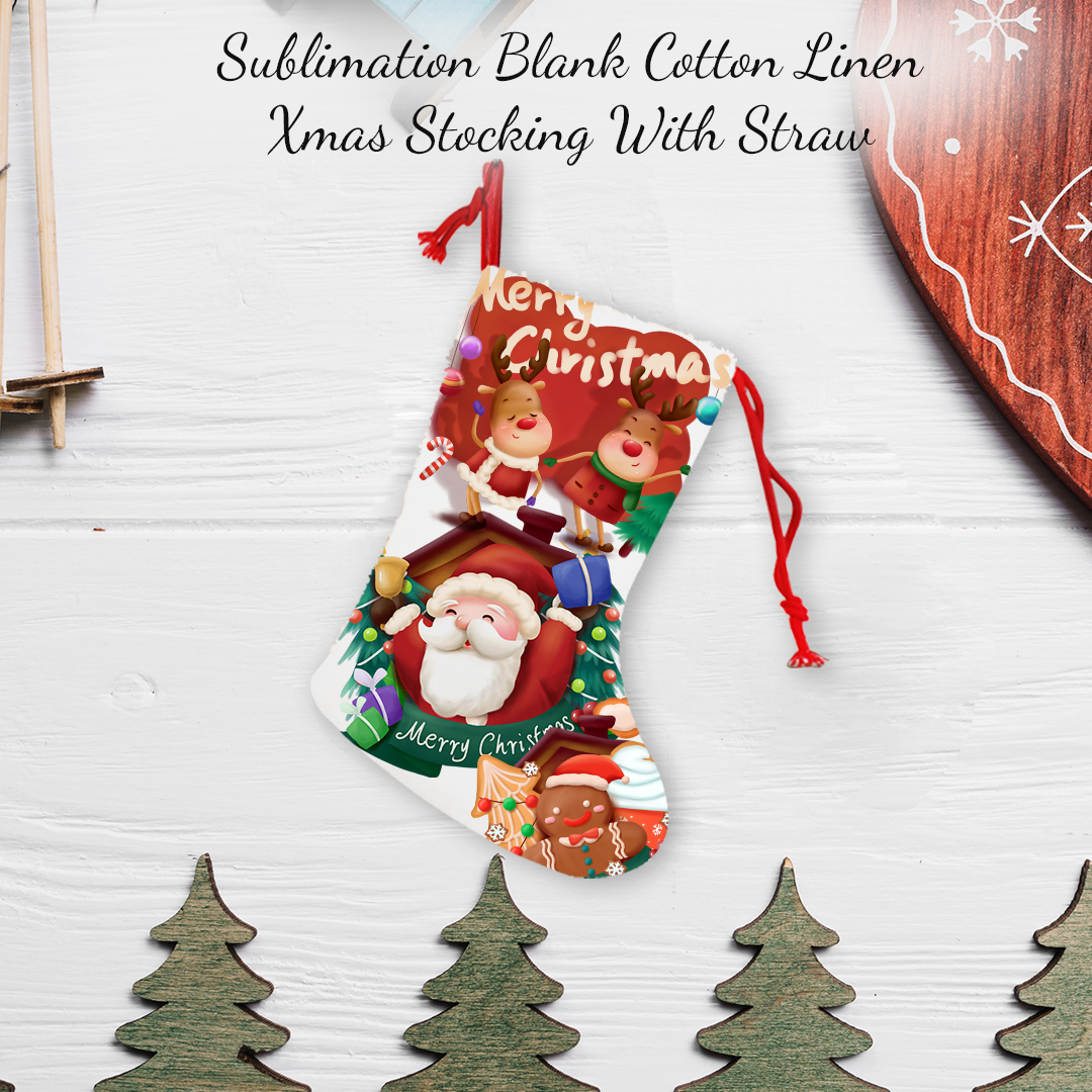 Linen Christmas Stocking Sublimation Xmas Socks
