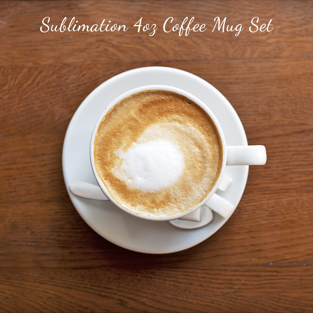 4oz Sublimation White Ceramic Coffee Mug With Saucer/Spoon,Coffee  Mug Set