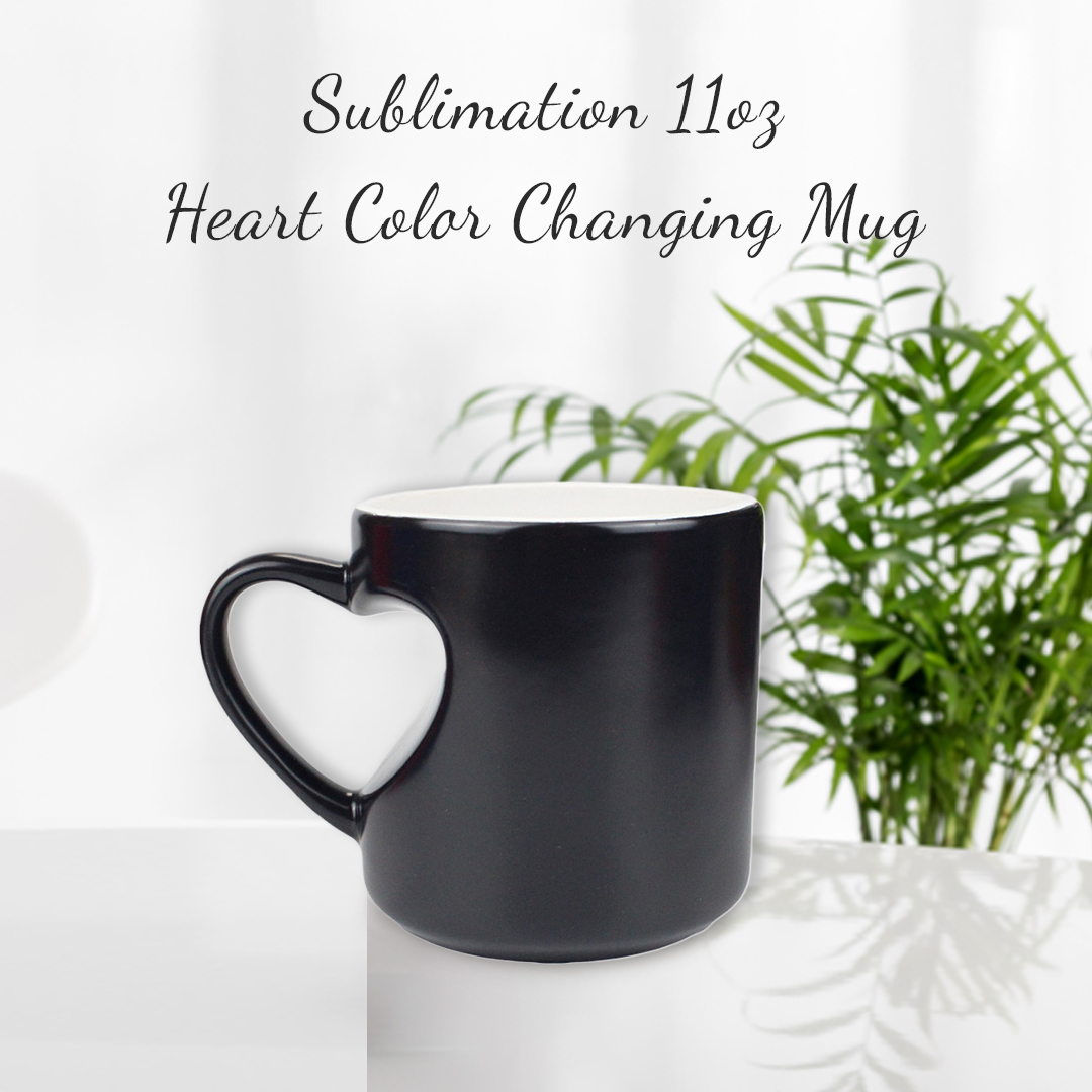 High Quality Sublimation Black Heart Color Changing Mug 11oz