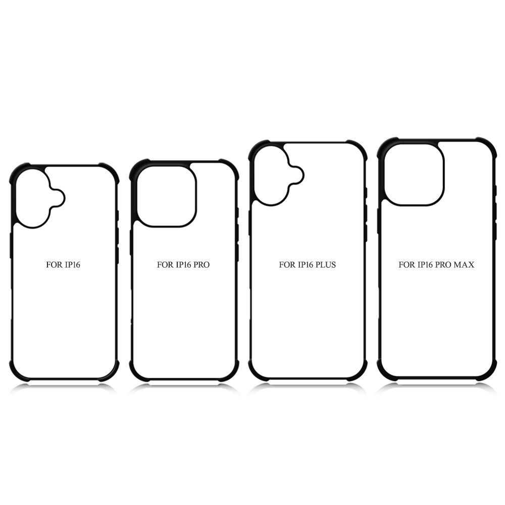 Strong Protection! For iPhone 16 Series Four Corner Anti-drop 2D TPU Phone Case Phone Cover With Metal Insert For Sublimation Printing