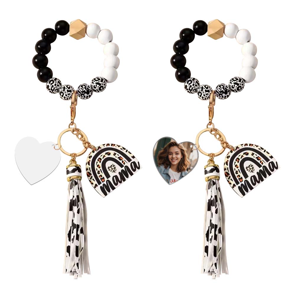 New Arrival Sublimation Blank Acrylic Keychain Hanging Leopard Print Wooden Beads Wooden Plaque Tassel Bracelet Keyring