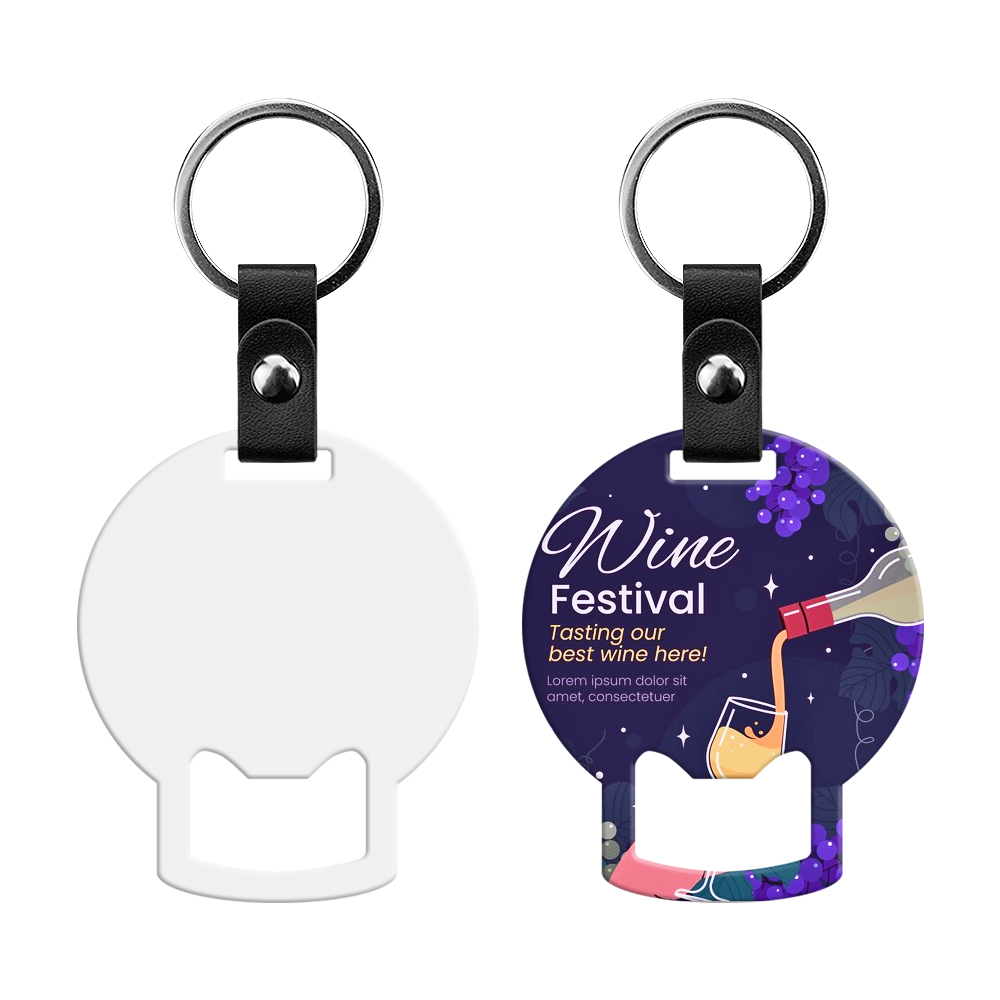 New Arrival Personalized Sublimation Blank Bottle Opener Keychain Beer Opener PU Leather + Metal Keyring