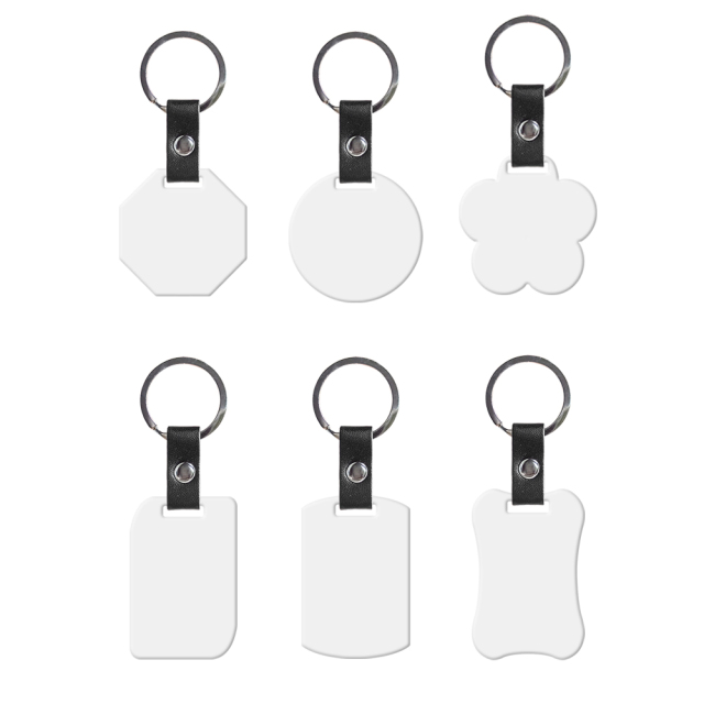 New Arrival Personalized Sublimation PU Leather Keychain Stainless Steel Keyring Double-side Printable