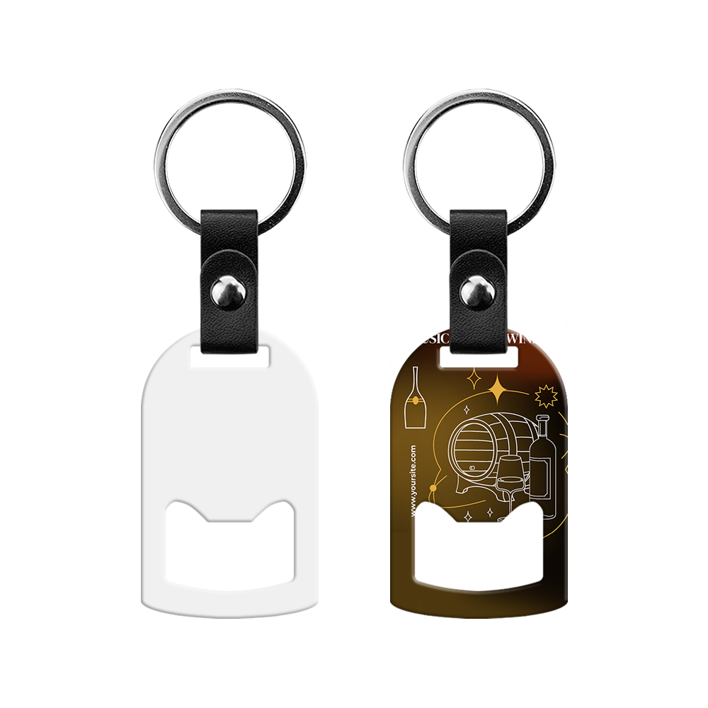 New Arrival Personalized Sublimation Blank Bottle Opener Keychain Beer Opener PU Leather + Metal Keyring