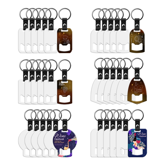 New Arrival Personalized Sublimation Blank Bottle Opener Keychain Beer Opener PU Leather + Metal Keyring