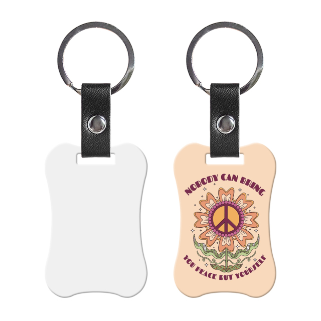 New Arrival Personalized Sublimation PU Leather Keychain Stainless Steel Keyring Double-side Printable
