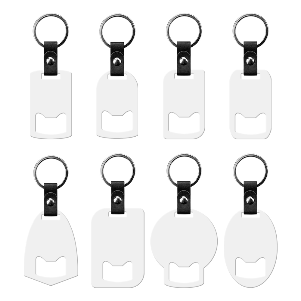 New Arrival Personalized Sublimation Blank Bottle Opener Keychain Beer Opener PU Leather + Metal Keyring