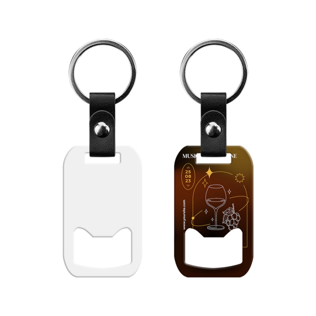 New Arrival Personalized Sublimation Blank Bottle Opener Keychain Beer Opener PU Leather + Metal Keyring