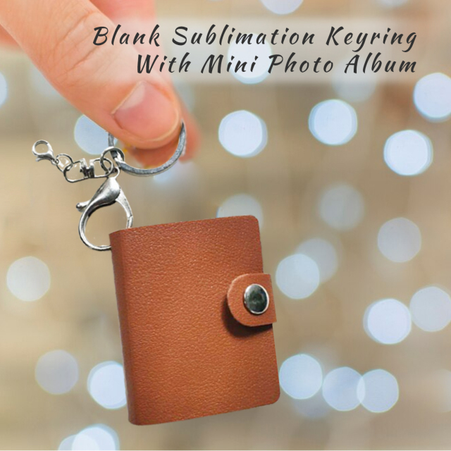 New Custom Blank Sublimation Mini Photo Album Keychain PU and PVC Inner Page Keyring