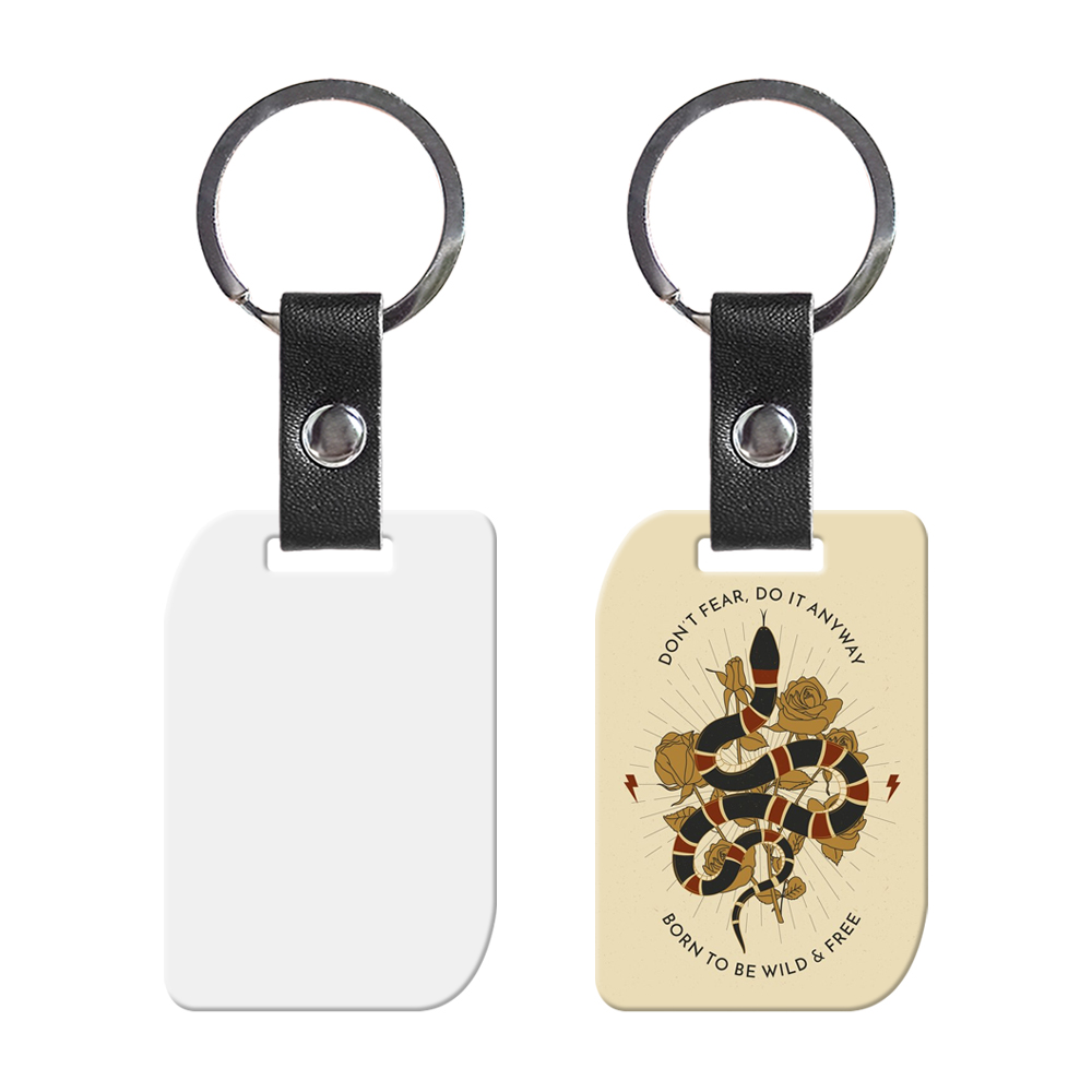 New Arrival Personalized Sublimation PU Leather Keychain Stainless Steel Keyring Double-side Printable