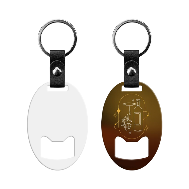 New Arrival Personalized Sublimation Blank Bottle Opener Keychain Beer Opener PU Leather + Metal Keyring
