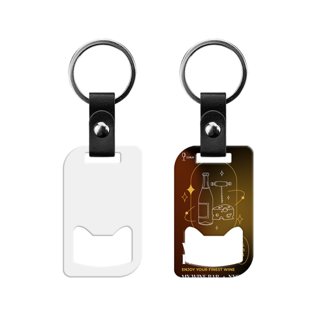 New Arrival Personalized Sublimation Blank Bottle Opener Keychain Beer Opener PU Leather + Metal Keyring