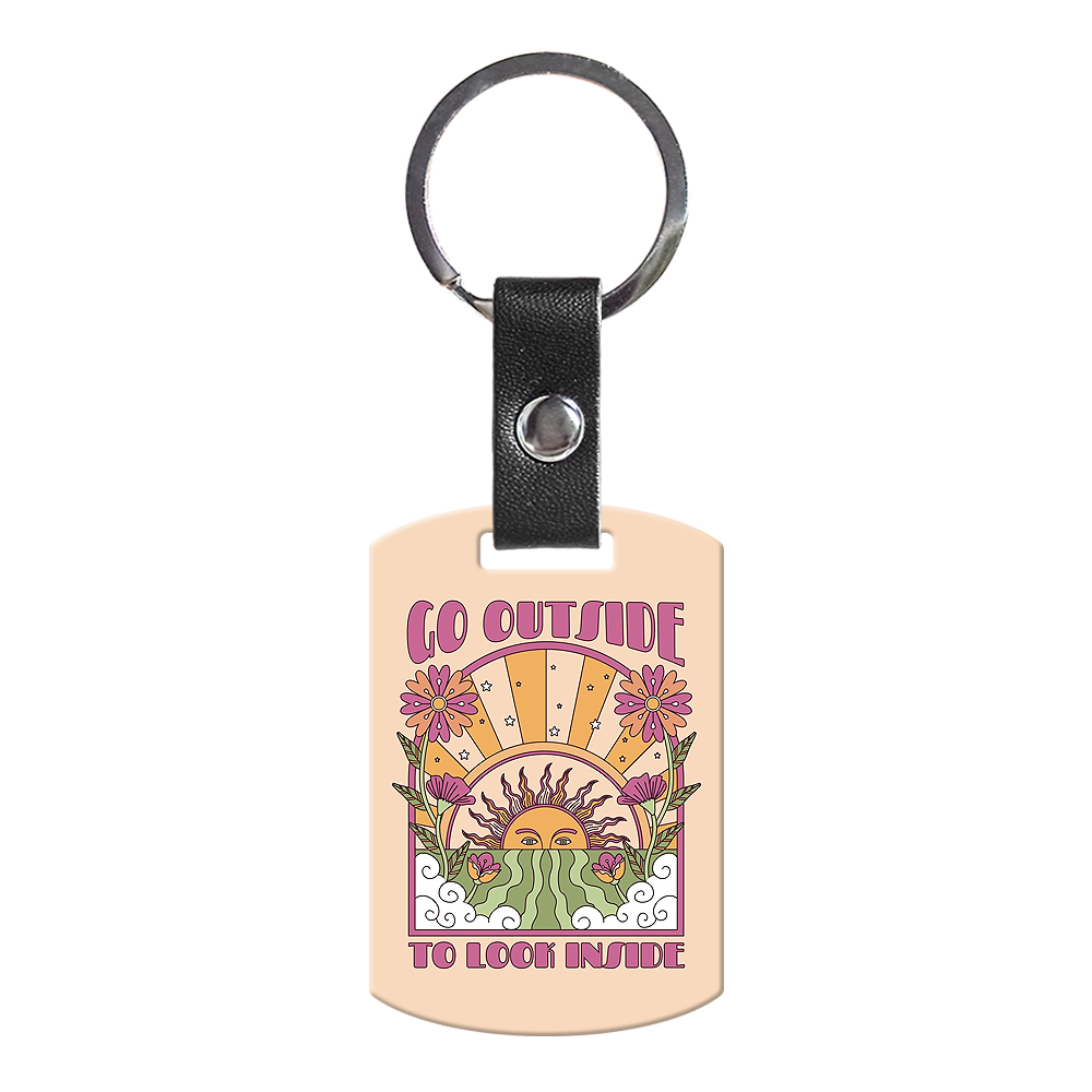 New Arrival Personalized Sublimation PU Leather Keychain Stainless Steel Keyring Double-side Printable