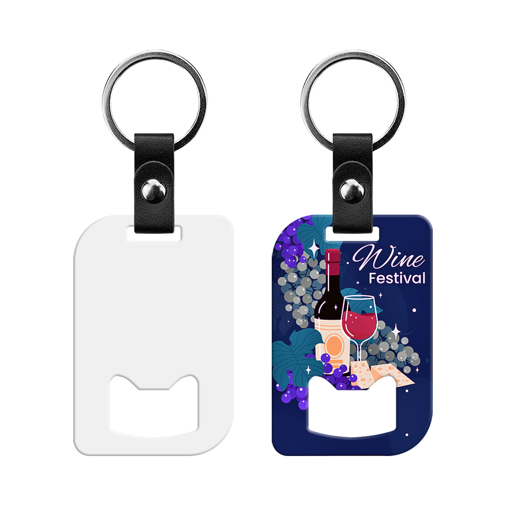 New Arrival Personalized Sublimation Blank Bottle Opener Keychain Beer Opener PU Leather + Metal Keyring