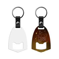 New Arrival Personalized Sublimation Blank Bottle Opener Keychain Beer Opener PU Leather + Metal Keyring