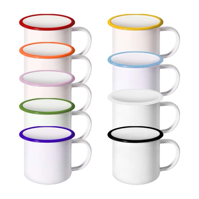 Sublimation Blank Enamel Cup with Colored Edge 350ml Cup 9 Colors Available