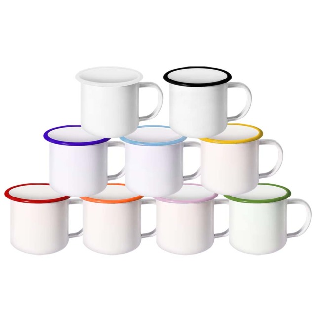 Sublimation Blank Enamel Cup with Colored Edge 350ml Cup 9 Colors Available