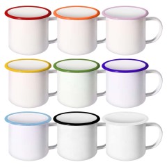 Sublimation Blank Enamel Cup with Colored Edge 350ml Cup 9 Colors Available