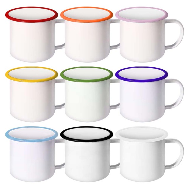 Sublimation Blank Enamel Cup with Colored Edge 350ml Cup 9 Colors Available