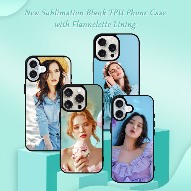 New 2D Sublimation TPU Phone Case with Inside Black Flocking for iPhone 16,15,13 Series DIY Shell with Aluminum Sheet
