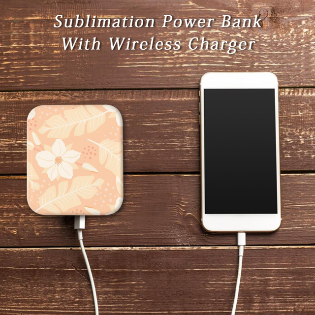 Sublimation Blank Wireless Power Bank 10000mAh Power Bank with Two Data Lines Wireless charging for iPhone 12/13/14/15