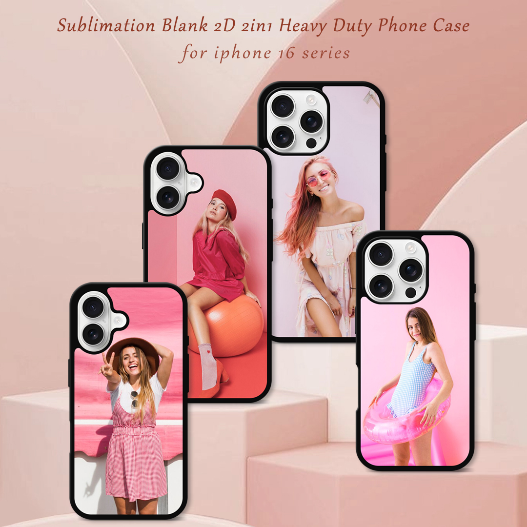 For iPhone 16 /15/14 Series Strong Protection Sublimation 2D 2IN1 Case Heavy Duty Phone Case