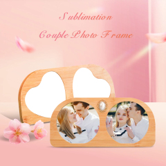 New Arrival Sublimation Blank Bamboo Couple Photo Frames Sublimation Blanks Aluminum Photo Frame Display for Lovers Creative Gift