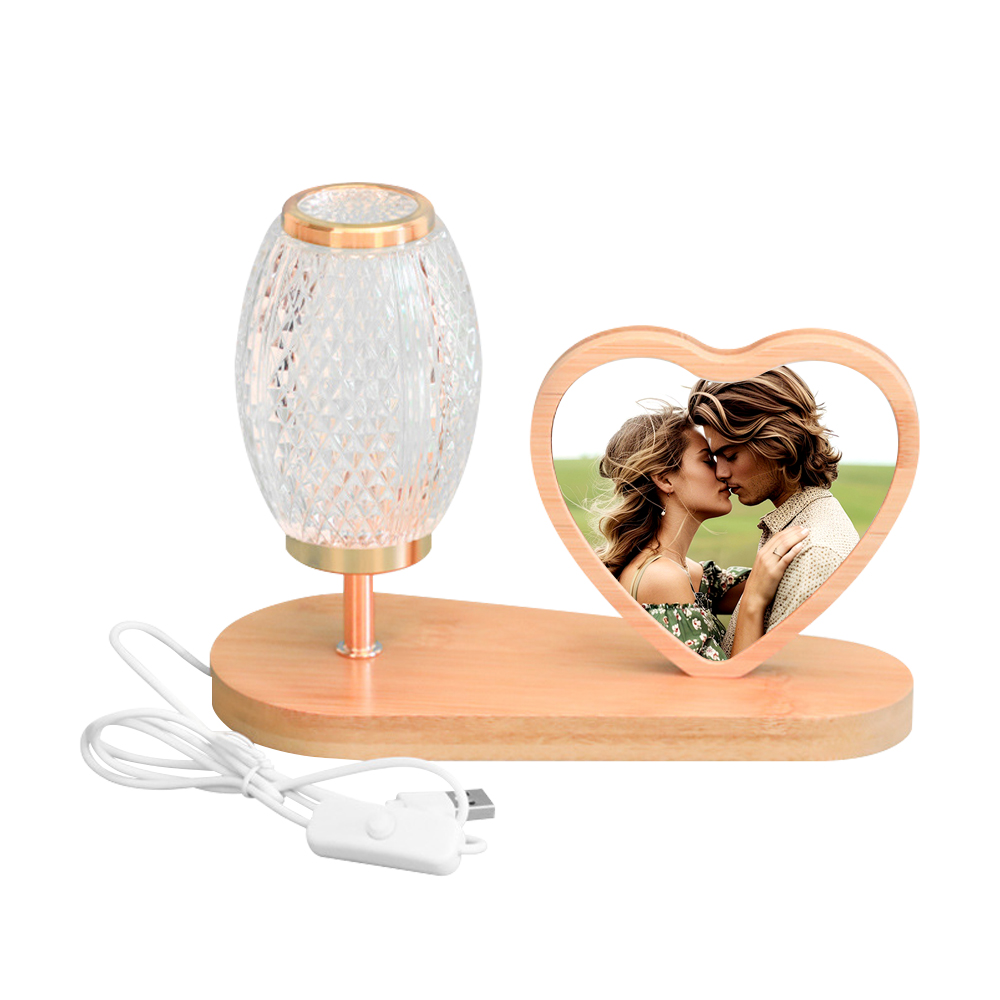 Sublimation Blank Lantern Photo Frames Blanks Bamboo Photo Frame with Night Light Home Display for Creative Gift