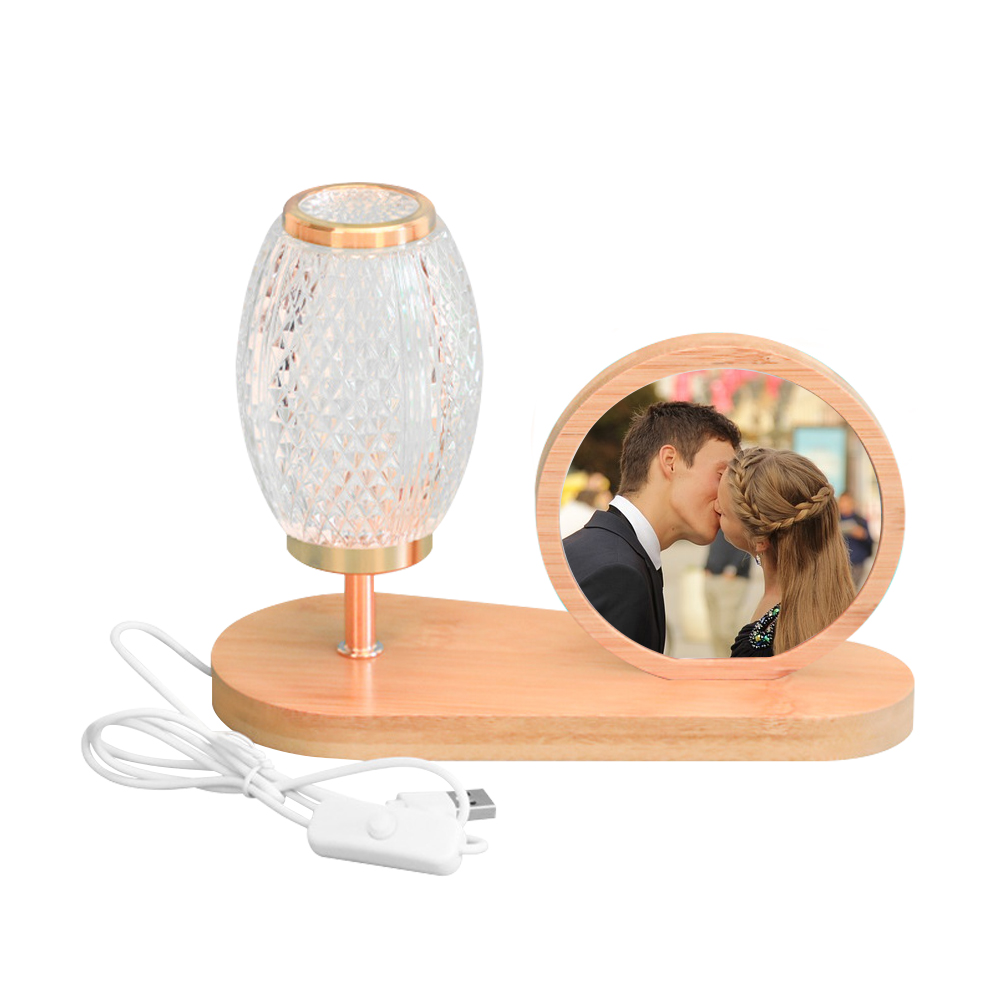 Sublimation Blank Lantern Photo Frames Blanks Bamboo Photo Frame with Night Light Home Display for Creative Gift