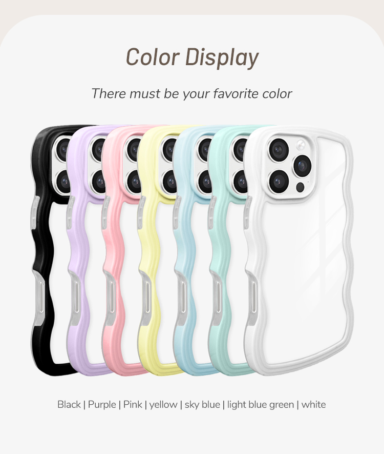 New Arrival TPU Transparent Phone Cases with Colorful PC Bumper 2in1 Wave Border Mobile Phone Case