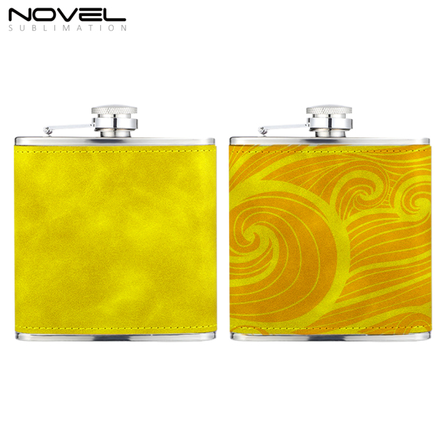 New Arrival Blank Colourful Sublimation PU Leather Hip Flask support Custom Pattern