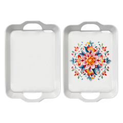 New Arrival Sublimation Plastic Serving Dinner Tray with Handle Food Tray Stackable Party Trays for Dinner Snacks