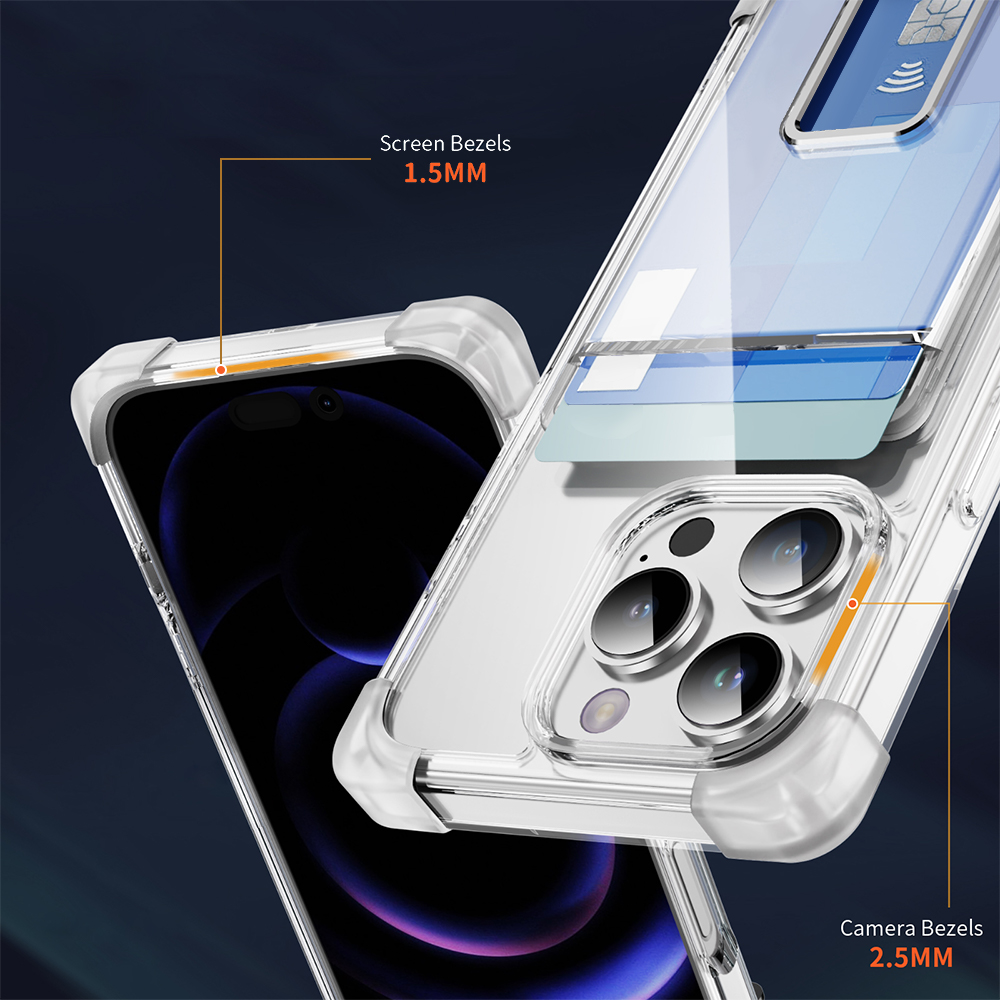 Four Corners Anti-fall Mobile Phone Case with Card Holder and Stand for iPhone 16,15,14,13,12 Series TPU and PC Phone Case