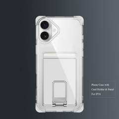 Four Corners Anti-fall Mobile Phone Case with Card Holder and Stand for iPhone 16,15,14,13,12 Series TPU and PC Phone Case