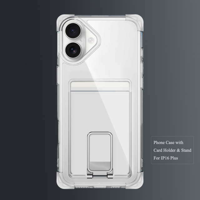 Four Corners Anti-fall Mobile Phone Case with Card Holder and Stand for iPhone 16,15,14,13,12 Series TPU and PC Phone Case