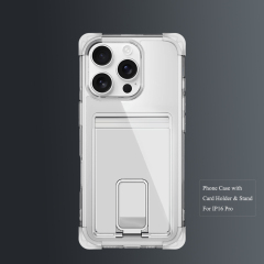 Four Corners Anti-fall Mobile Phone Case with Card Holder and Stand for iPhone 16,15,14,13,12 Series TPU and PC Phone Case