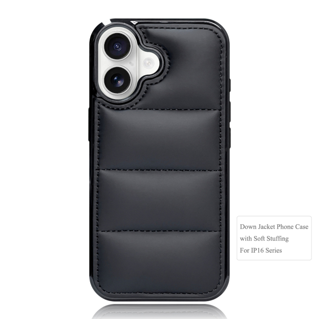 High Quality PU Leather Wave Pattern Cotton-filled Down Jacket Phone Case for iPhone 16,15,12,7 Series