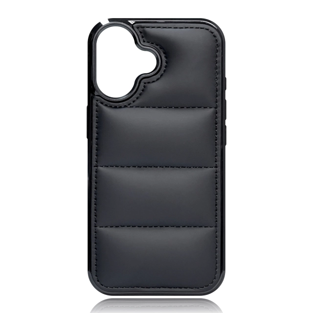 High Quality PU Leather Wave Pattern Cotton-filled Down Jacket Phone Case for iPhone 16,15,12,7 Series