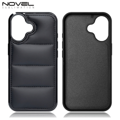 High Quality PU Leather Wave Pattern Cotton-filled Down Jacket Phone Case for iPhone 16,15,12,7 Series