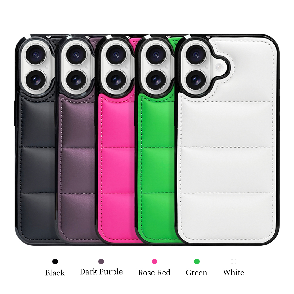 High Quality PU Leather Wave Pattern Cotton-filled Down Jacket Phone Case for iPhone 16,15,12,7 Series