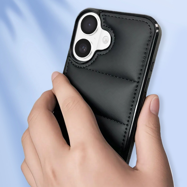 High Quality PU Leather Wave Pattern Cotton-filled Down Jacket Phone Case for iPhone 16,15,12,7 Series