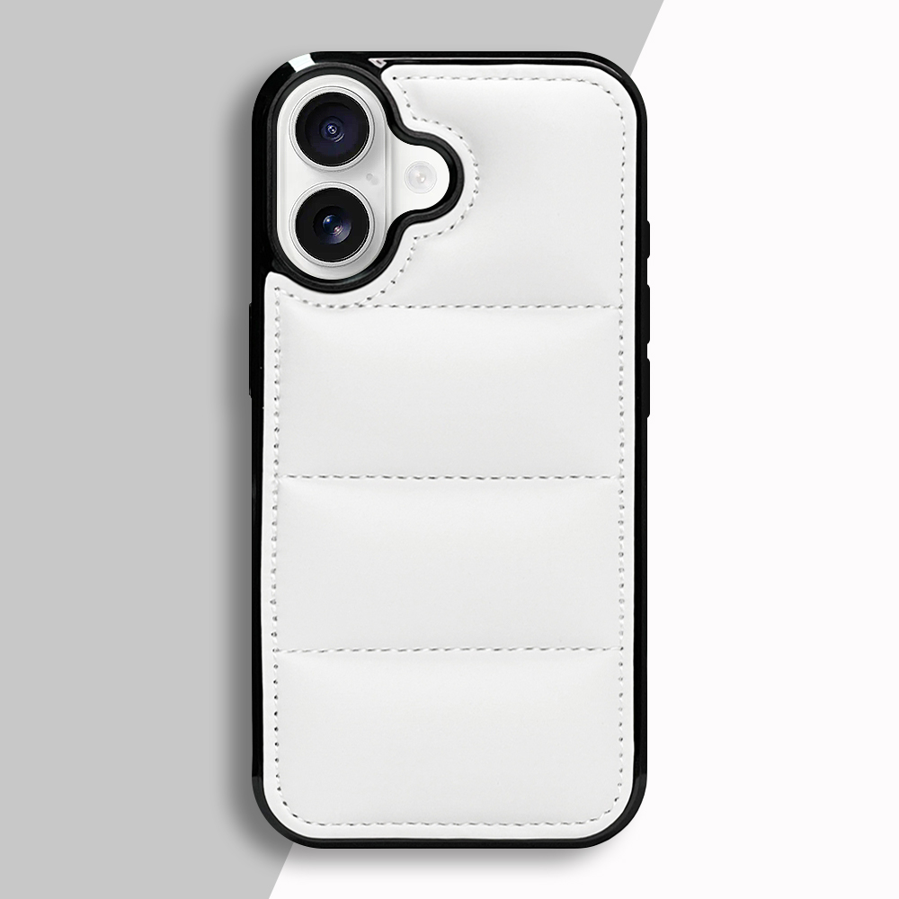 High Quality PU Leather Wave Pattern Cotton-filled Down Jacket Phone Case for iPhone 16,15,12,7 Series