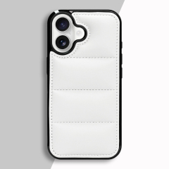 High Quality PU Leather Wave Pattern Cotton-filled Down Jacket Phone Case for iPhone 16,15,12,7 Series