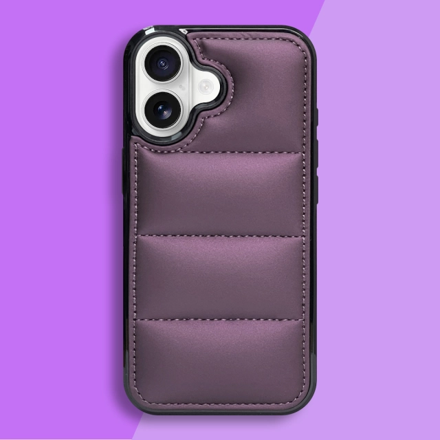 High Quality PU Leather Wave Pattern Cotton-filled Down Jacket Phone Case for iPhone 16,15,12,7 Series