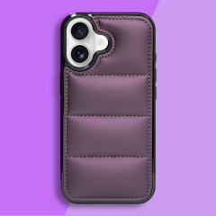 High Quality PU Leather Wave Pattern Cotton-filled Down Jacket Phone Case for iPhone 16,15,12,7 Series