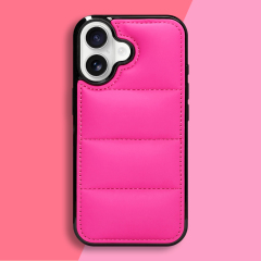 High Quality PU Leather Wave Pattern Cotton-filled Down Jacket Phone Case for iPhone 16,15,12,7 Series