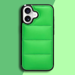 High Quality PU Leather Wave Pattern Cotton-filled Down Jacket Phone Case for iPhone 16,15,12,7 Series